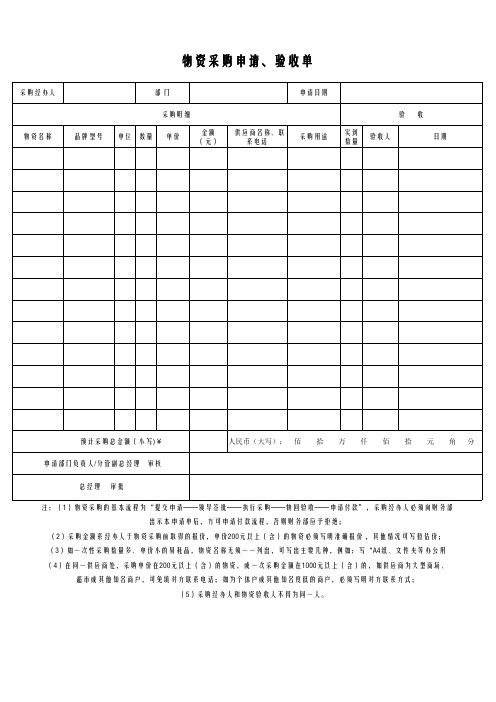 物资采购申请、验收单模板