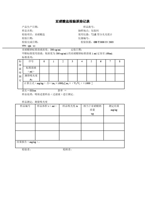 亚硝酸盐检验原始记录