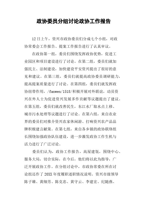 政协委员分组讨论政协工作报告