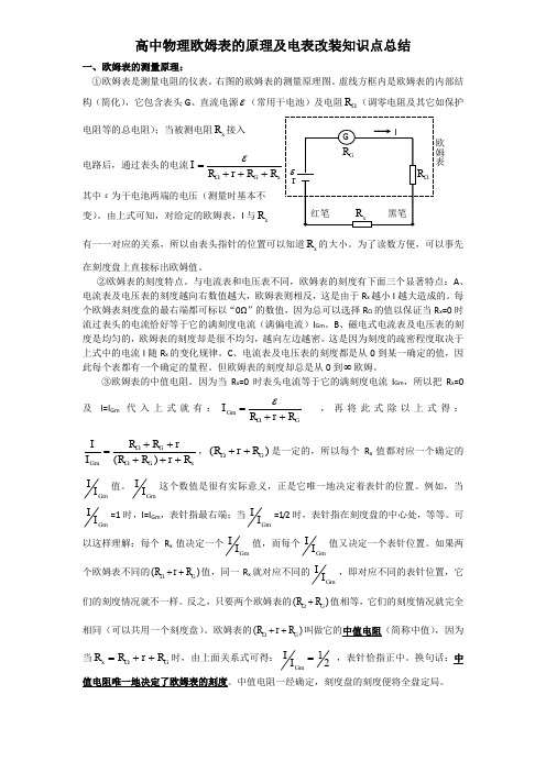 高考复习：高中物理欧姆表的原理及电表改装知识点总结