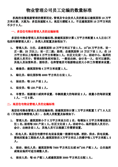 物业管理公司员工定编的数量标准