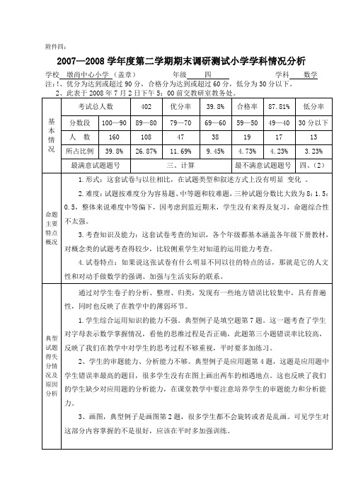 四年级数学试卷分析