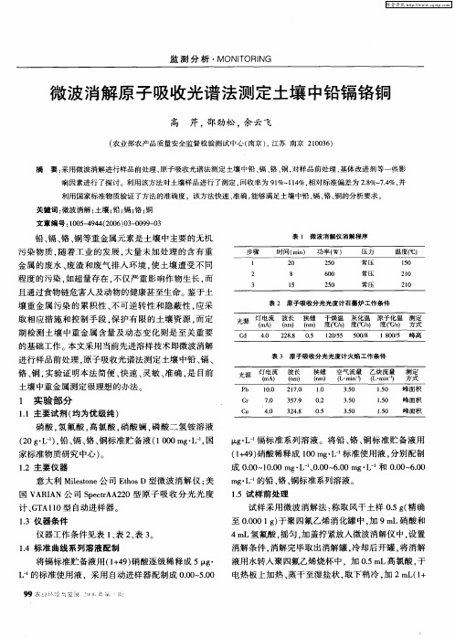 微波消解原子吸收光谱法测定土壤中铅镉铬铜