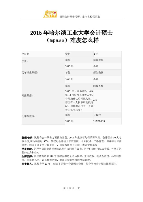 2015年哈尔滨工业大学会计硕士(mpacc)难易程度怎么样