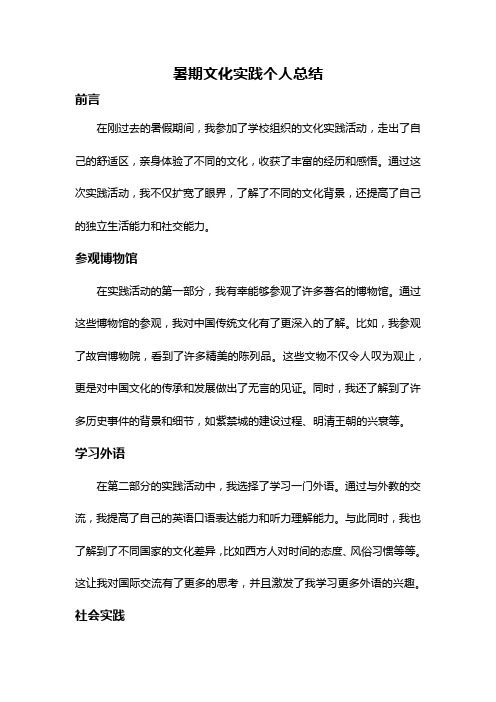 暑期文化实践个人总结