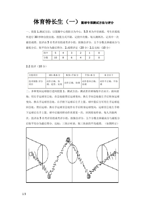 体育特长生篮球专项测试方法与评分标准