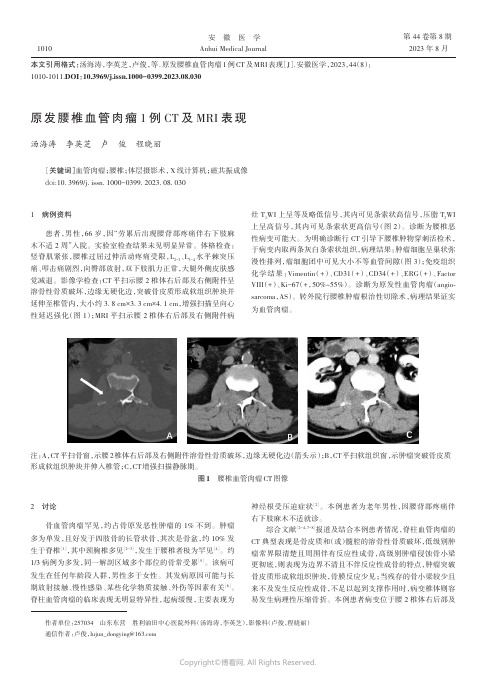 原发腰椎血管肉瘤1例CT及MRI表现