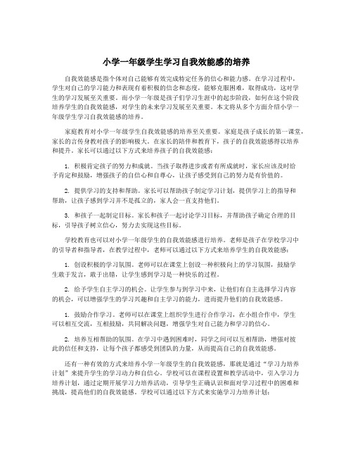 小学一年级学生学习自我效能感的培养