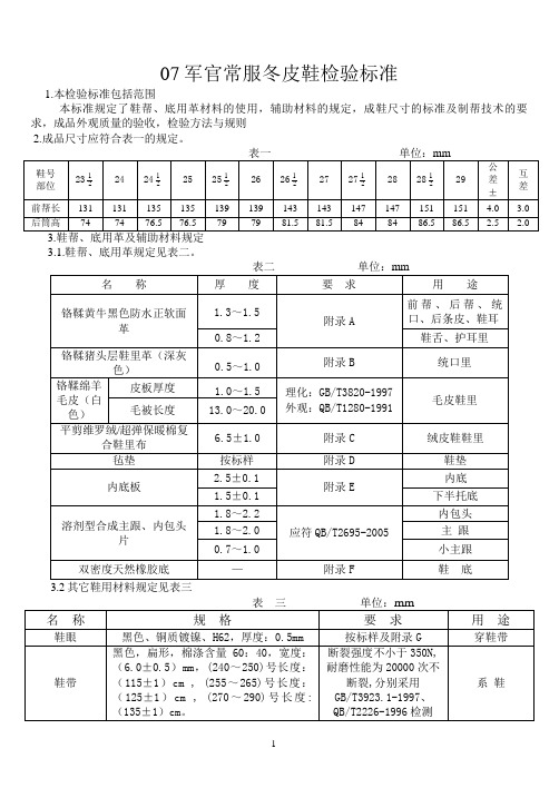 军官常服冬皮鞋检验标准