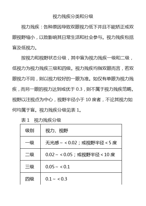 视力残疾分类和分级