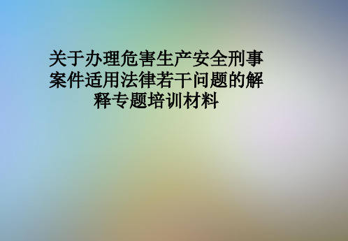 关于办理危害生产安全刑事案件适用法律若干问题的解释专题培训材料