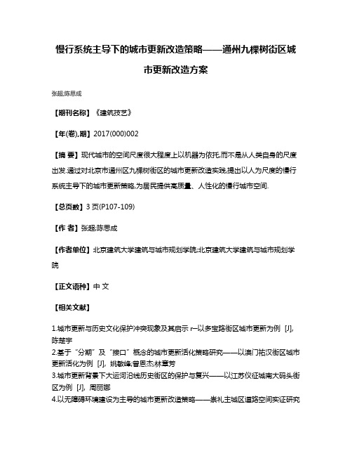 慢行系统主导下的城市更新改造策略——通州九棵树街区城市更新改造方案