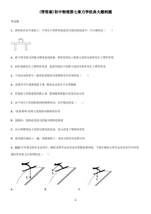 (带答案)初中物理第七章力学经典大题例题