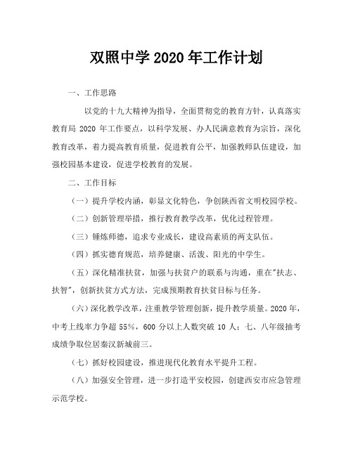 中学2020年工作计划