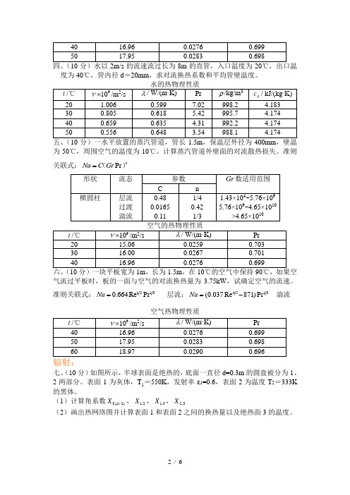 传热学期末考试题