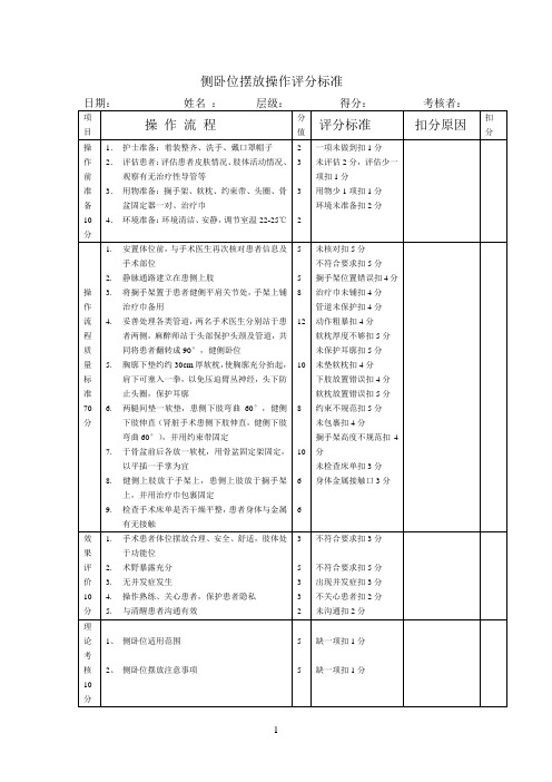 侧卧位摆放评分标准