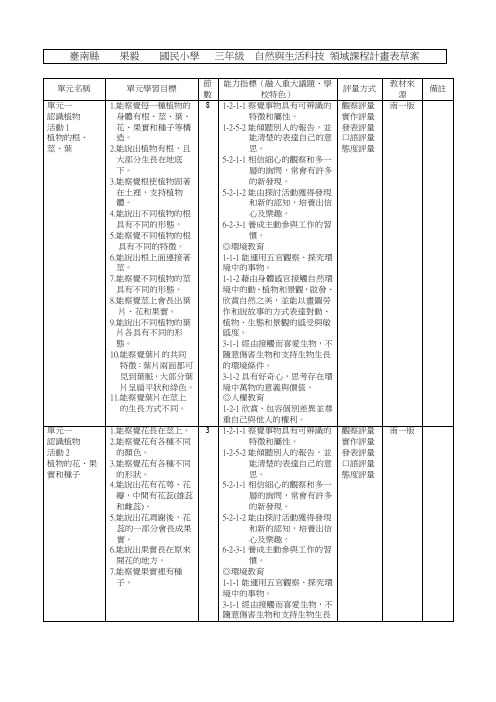 台南县果毅国民小学三年级自然与生活科技领域课程计画表解读