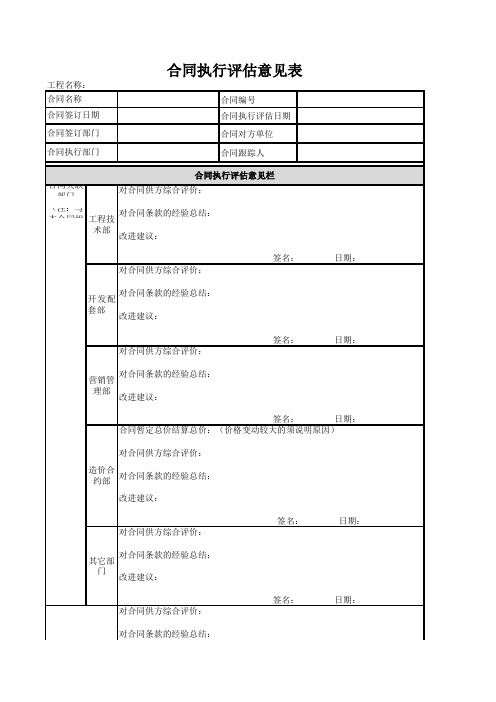 合同执行评估意见表