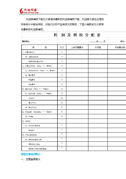 2018最新利润表模板