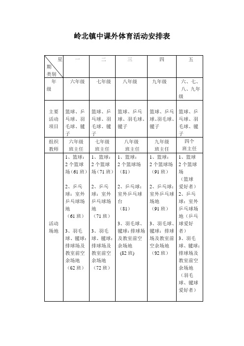 课外体育活动安排表