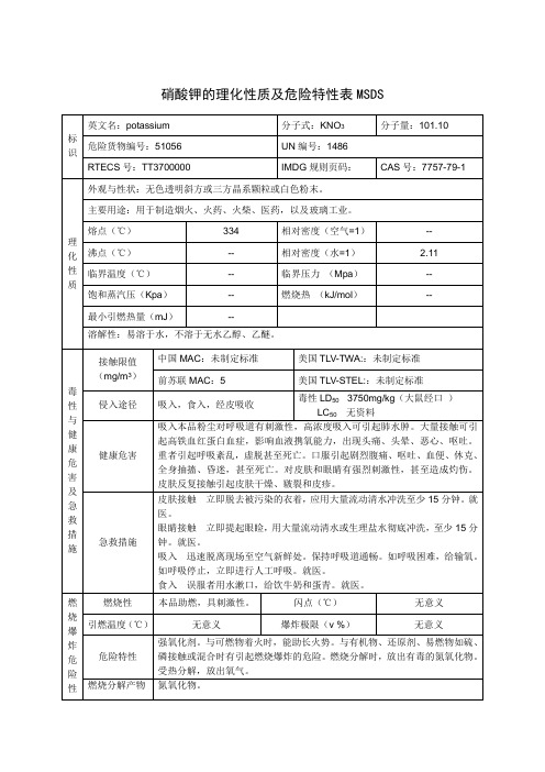 硝酸钾的理化性质及危险特性表MSDS