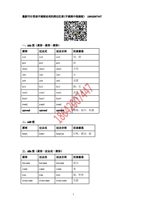 教师版巧记初中不规则动词表 文档