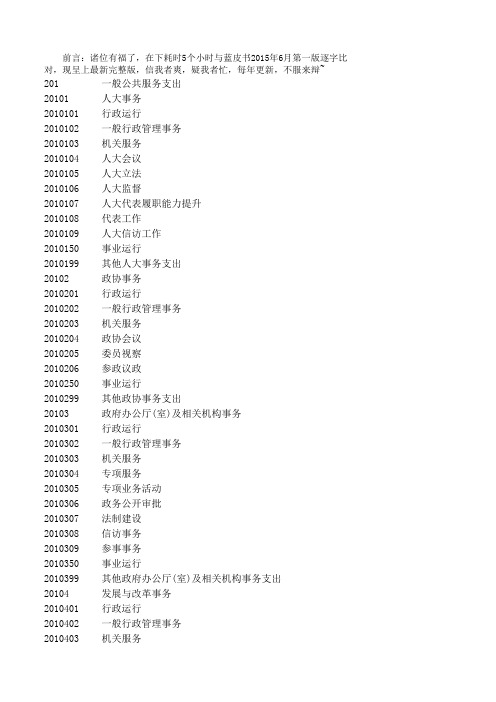 2016年政府收支分类科目(功能分类科目)完整版