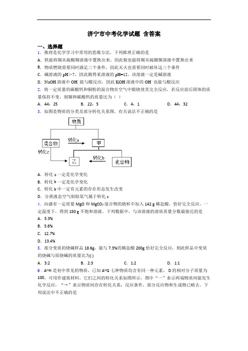 济宁市中考化学试题 含答案