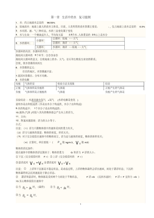 浙教版八年级上《科学》知识点总结