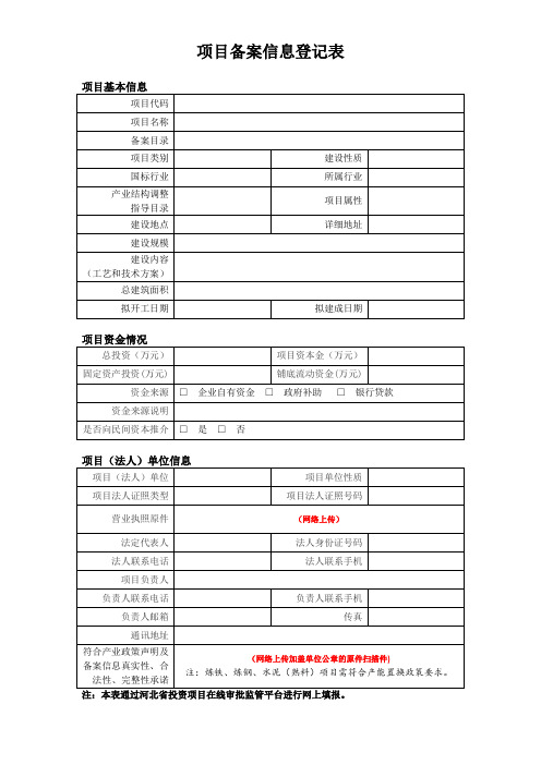 项目备案信息登记表(空表)