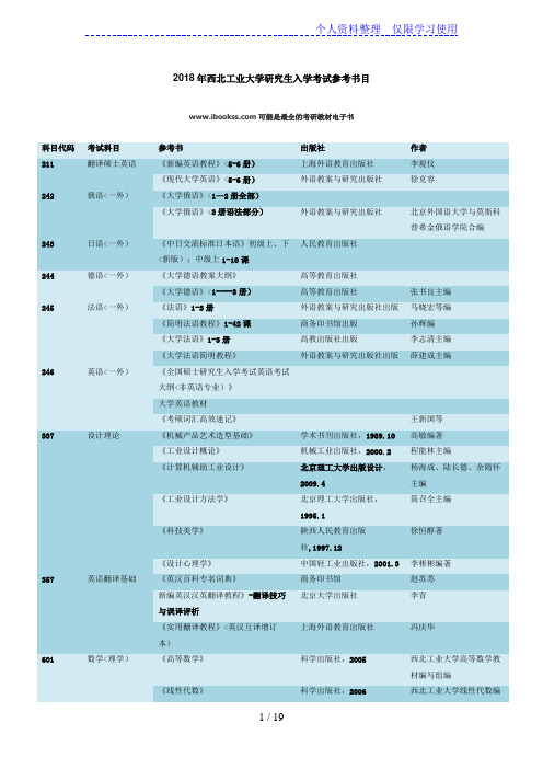 2012西北工业考研专业课参考书目