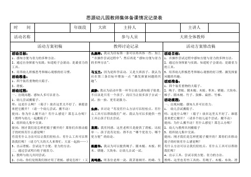 幼儿园教师集体备课情况记录表