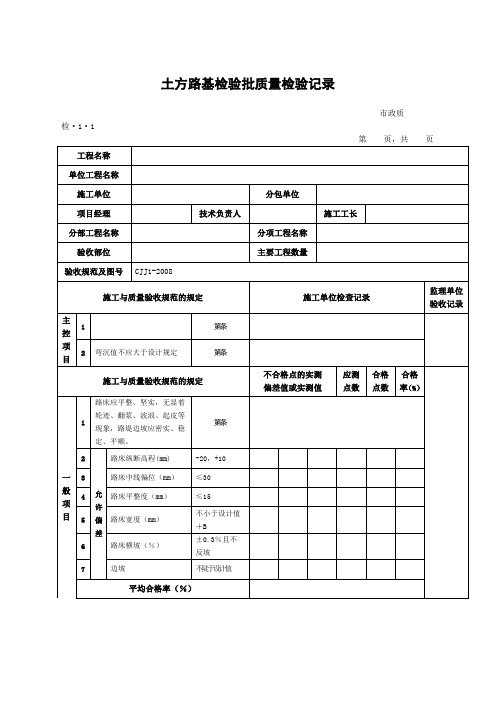 CJJ城镇道路工程检验批质量检验表格