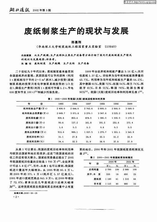 废纸制浆生产的现状与发展