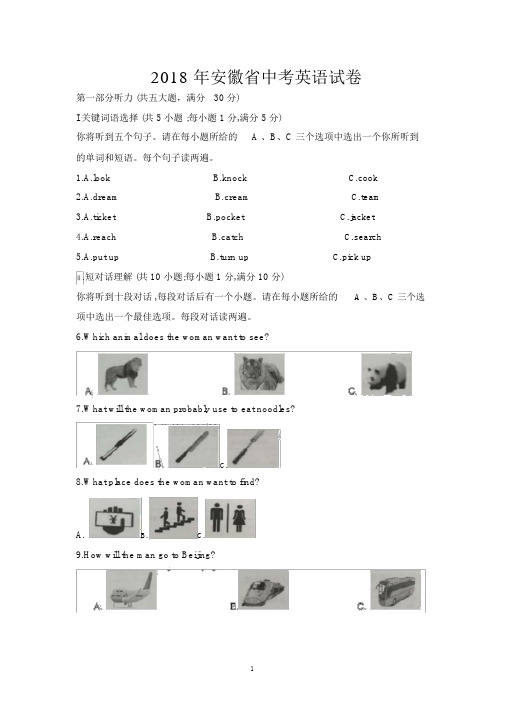 2018年安徽省中考英语试卷与答案