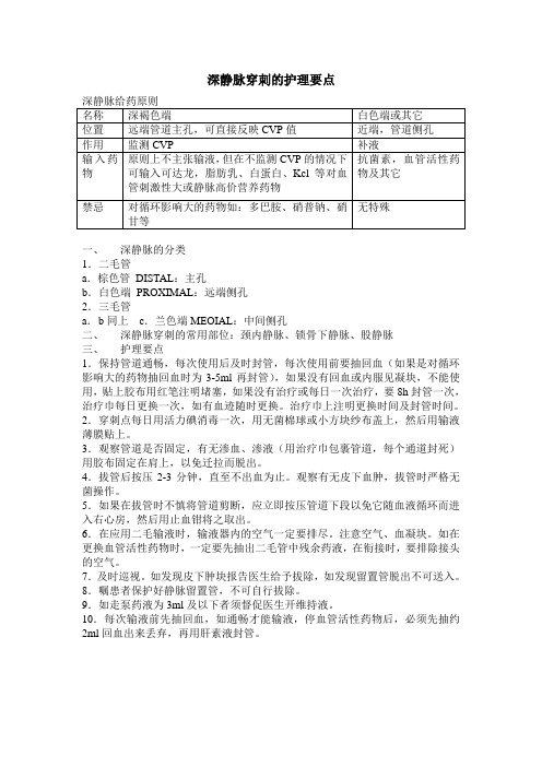 深静脉穿刺的护理要点