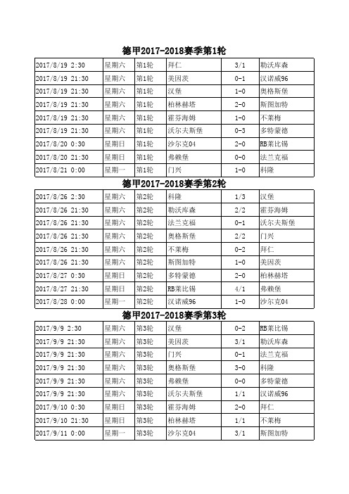 (德甲、英超)2017-2018赛季赛程表