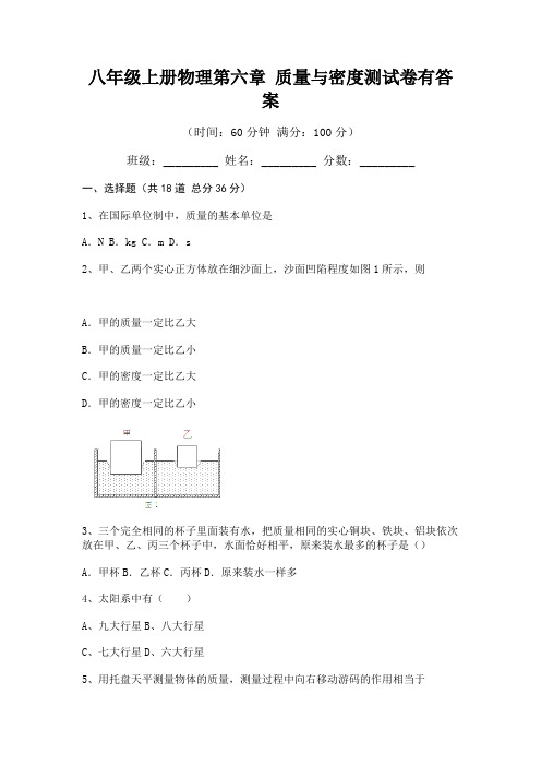 八年级上册物理第六章 质量与密度测试卷有答案(考试回顾)