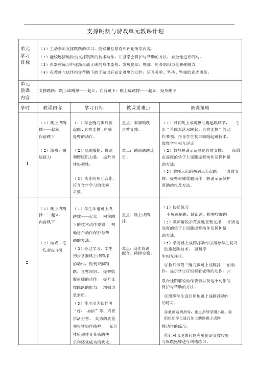 支撑跳跃与游戏单元教学计划