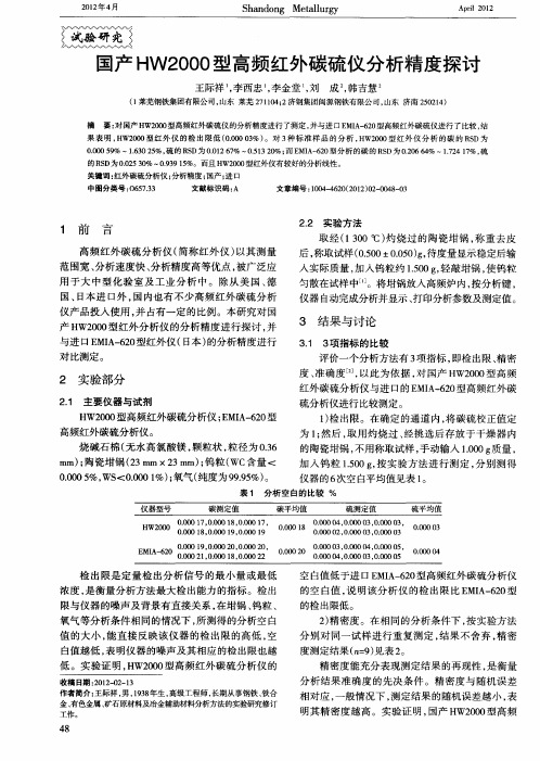 国产HW2000型高频红外碳硫仪分析精度探讨