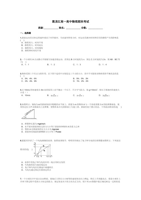 黑龙江高一高中物理期末考试带答案解析
