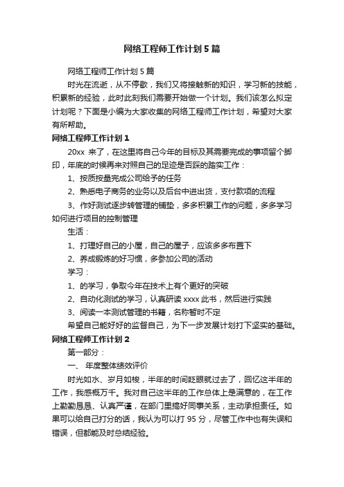 网络工程师工作计划5篇