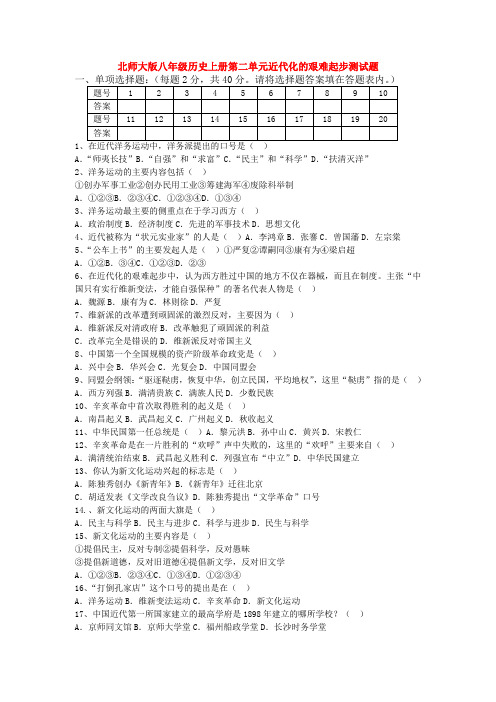 八年级历史上册第二单元近代化的艰难起步测试题北师大版