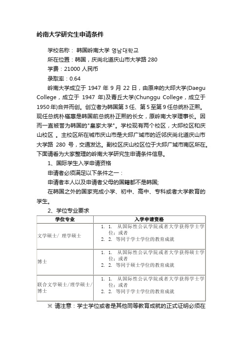 岭南大学研究生申请条件