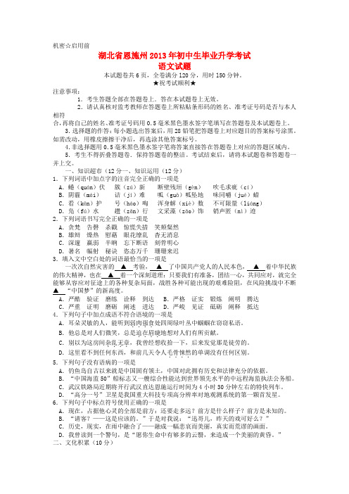 湖北省恩施州中考语文真题试题