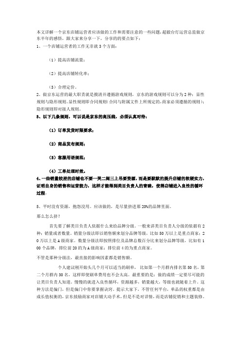 本文详解一个京东店铺运营者应该做的工作和需要注意的一些问题