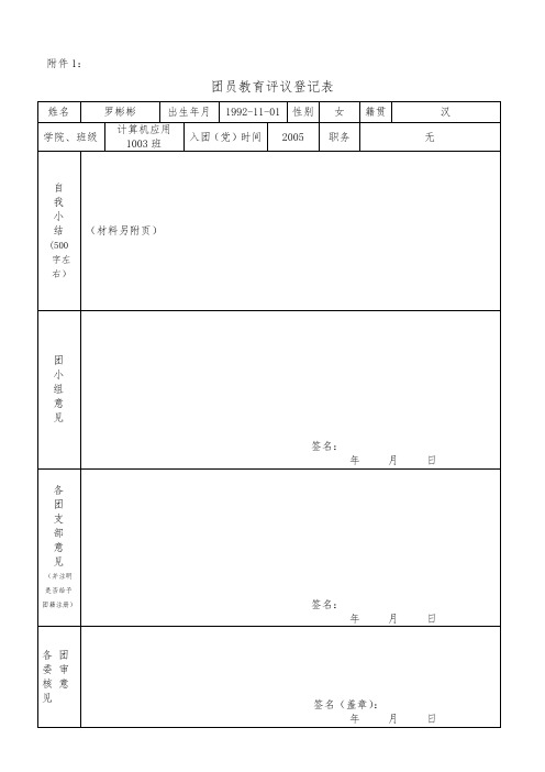 团员教育评议登记表