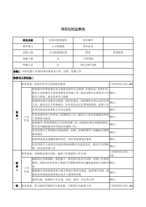 人力资源部党务纪检监察岗位职责