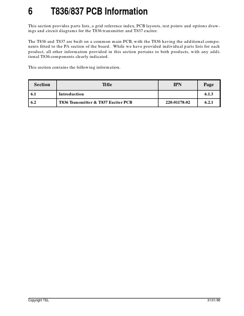 TEL T836 传输器和 T837 激发器 PCB 说明书