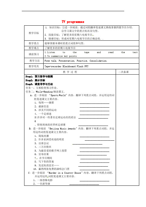 江苏省徐州市王杰中学九年级英语上册 Unit 6 TV programmes Reading II教案 (新版)牛津版